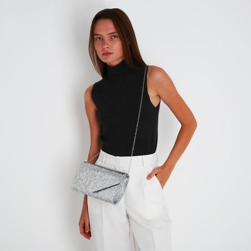 Сумка-клатч на клапане, цвет серебряный - Simaland фото 7