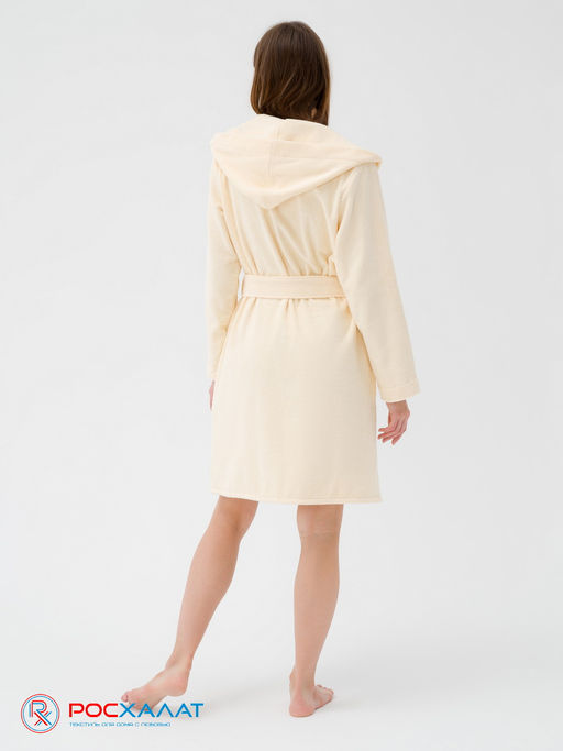 Махровый женский укороченный халат с капюшоном Кремовый МЗ-01 (131)