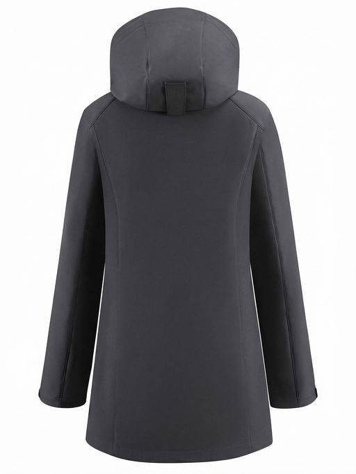 Парка женская софтшелл виндстоппер удлинённая с капюшоном черного цвета 9614_1Ch