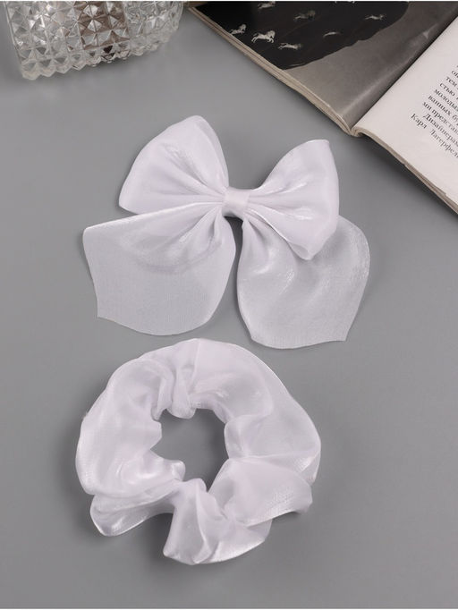 Цена за 6 шт. Набор для волос «Школьница», резинка 10 см, зажим 9 см, классик объём, белый