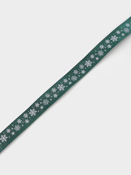 Цена за 2 шт. Лента атласная «Снежинки», 1,5 см × 5 м, зелёная