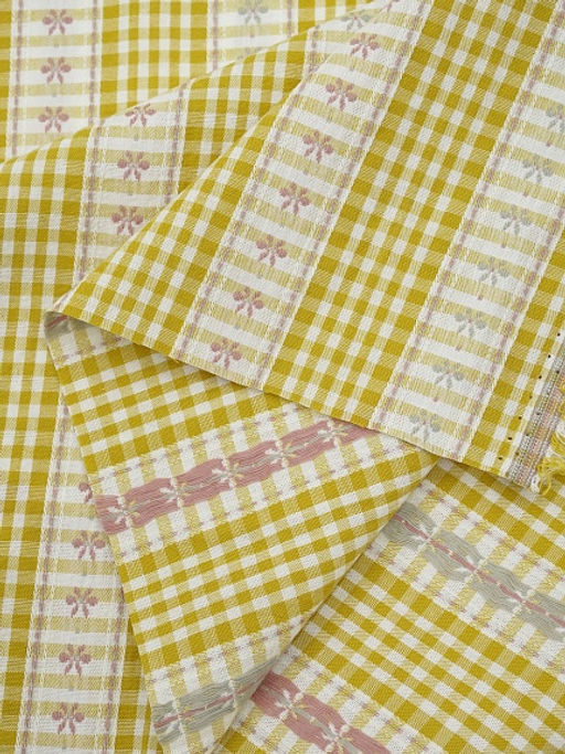 Вареный (стираный) хлопок Вышивка-цветочки цв.желто-оливковый, ш.2.5м, хлопок-100%, 150гр/м.кв - Купава фото 5