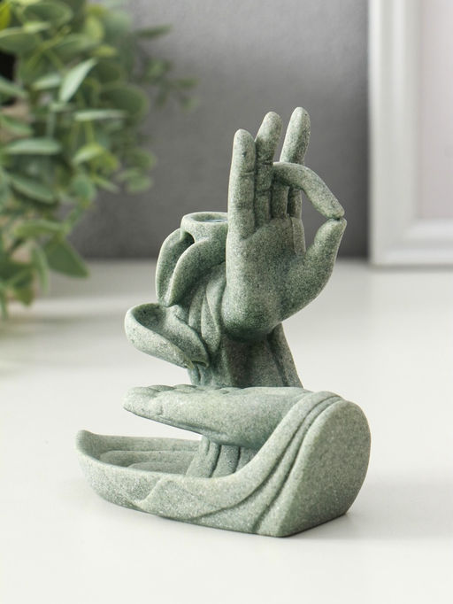 Подставка для благовоний «Мудра Витарка - Колесо учения», песчаник, стелющийся дым, 5.5×10.3×11.5 см