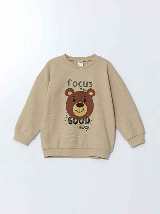 Bisiklet Yaka Bask?l? Erkek Bebek Sweatshirt