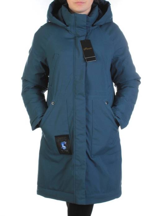 1211 GRAY/BLUE Пальто зимнее женское (200 гр. холлофайбер)