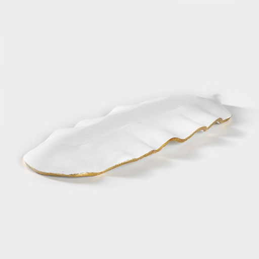 Блюдо для фруктов Доляна «Золотой лист», 36×14×3 см, золотое с белым