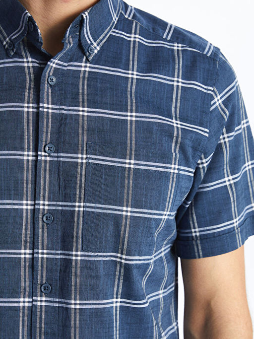 Regular Fit K?sa Kollu Ekose Poplin Erkek G?mlek