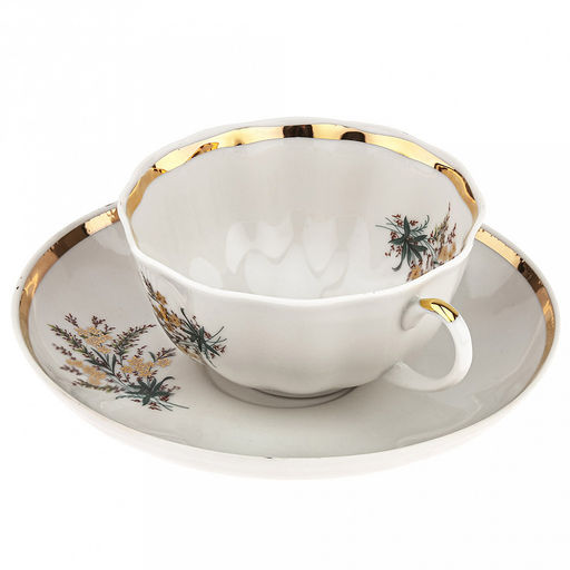 Чашка чайная фарфоровая Нина 220мл, д9,5см, h5см, форма Тюльпан, с блюдцем д15см, тонкостенный фарфор (Россия)