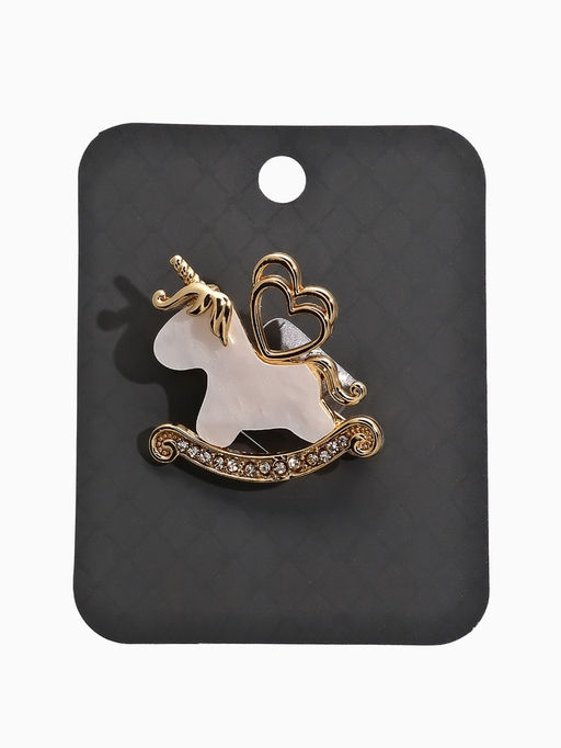 Брошь "Лошадка-Качалка, единорог, цвет белый в золоте