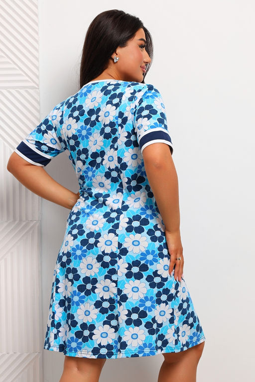 Халат женский из кулирки Марфа голубая ромашка макси - Амадэль фото 14