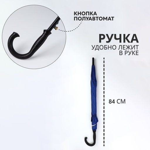 Зонт - трость полуавтоматический, «Однотонный», 8 спиц, R=52/60 см, d=104 см, синий