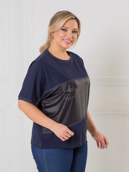 Блузка 1471 из вискозной ткани со вставкой из экокожи - Novita фото 4