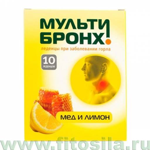 Мульти-Бронх растительные пастилки со вкусом мед с лимоном , 10 шт. х 3250 мг