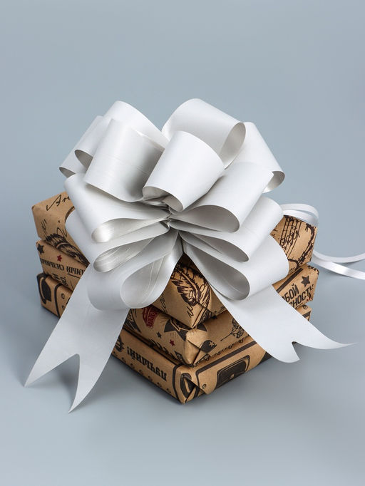 Цена за 20 шт. Подарочный бант - шар №4.5, серебро, для упаковки подарков