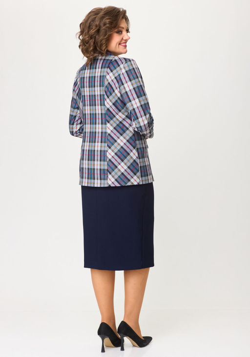 Костюм БелЭльСтиль 412/597 синяя клетка + синий однотон фото 3
