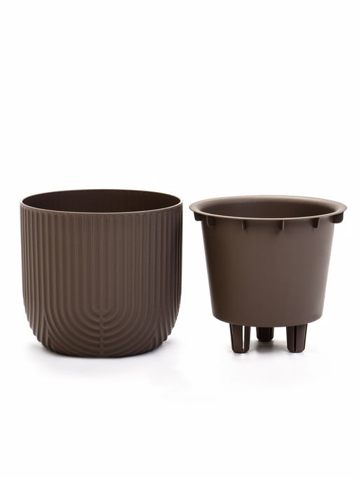 Кашпо для цветов «Рамона», 1 л, d=15 см, h=14 см, со вставкой, пластиковое, серое