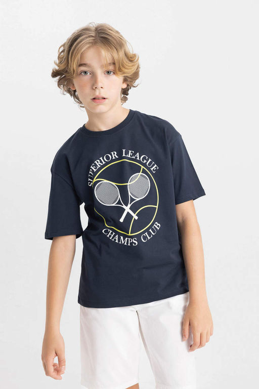 Футболка оверсайз с круглым вырезом и принтом для мальчиков с короткими рукавами - Defacto фото 4