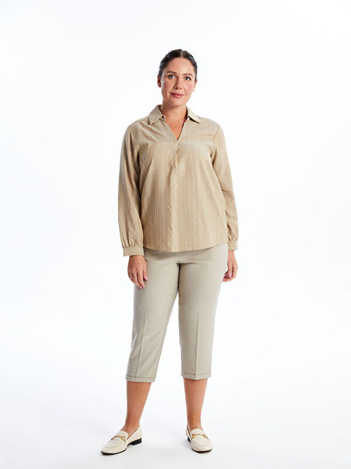 G?mlek Yaka ?izgili Kad?n Bluz