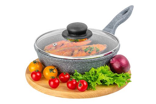 Сковорода глубокая 20 см ГАРМОНИЯ ВКУСА Серый мрамор С КРЫШКОЙ ф20, н/р, 35,5*21*10,5 см - Elan gallery фото 3