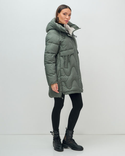 Куртка зимняя женская с капюшоном модная цвета хаки 7653Kh - Visdeer фото 4