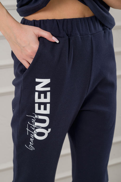 Пижама женская из бридж и футболки из интерлока Королева темно-синий - Амадэль фото 12