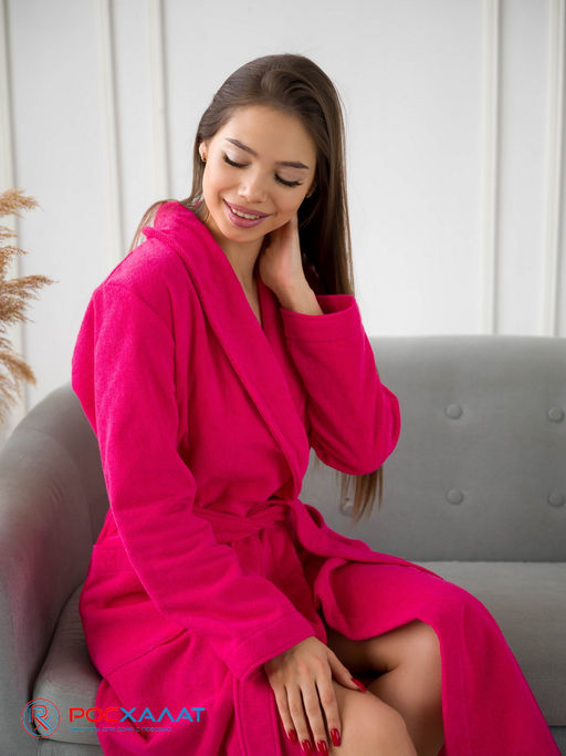 Женский махровый халат с шалькой малиновый МЗ-02 (26) - Росхалат фото 12