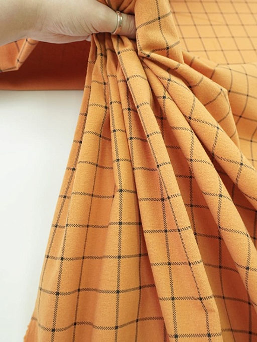 Теплый хлопок Клетка-штрих цв.морковно-оранжевый, ш.1.5м, хлопок-100%, 160гр/м.кв - Купава фото 2