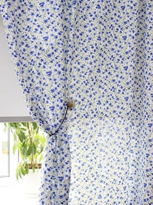 Полулен Душистые васильки, ш.1.5м, хлопок-70%, лен-30%, 140гр/м.кв - Купава фото 4