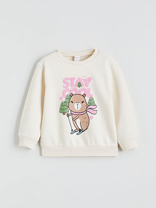 Hayvan Bask?l? K?z ?ocuk Sweatshirt