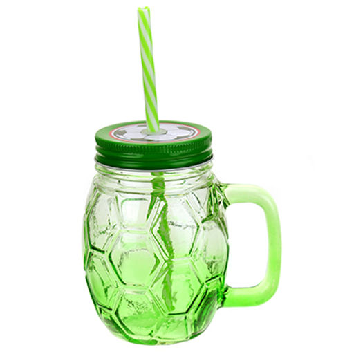 Кружка стеклянная Футбол 450мл, д6,2см h12см, д/основания 5,2см, с трубочкой, цветное стекло-микс, металлическая, цветная, винтовая крышка с отверстием для трубочки (Китай) - Домашняя мода фото 2