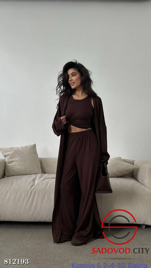 Женский костюм тройка удлинённая накидка, топ без рукавов, свободные брюки на резинке - Bruno фото 3