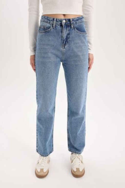 Straight Fit Yuksek Bel Bilek Boy Jean Y?kamal? Pantolon