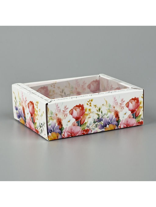 Цена за 5 шт. Коробка складная с пластиковой крышкой «Цветочные грёзы», 11.5 х 9 х 4 см