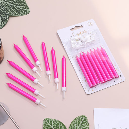 Свечи для торта «Манхеттен», 9 см, 8 шт., 24 мин, розовый металлик