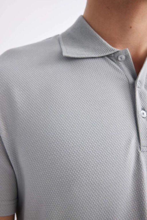 Базовая хлопковая футболка с короткими рукавами и воротником-поло Slim Fit - Defacto фото 5
