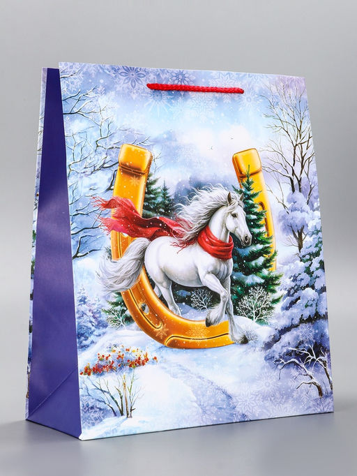 Цена за 2 шт. Пакет подарочный новогодний ламинированный, «Подкова», 26×12×32 см