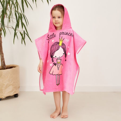 Полотенце - пончо детское LoveLife «Принцесса», махра, 100% хлопок 300 г/м, 60×120 см, ярко - розовое