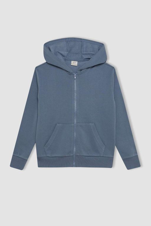 Базовый школьный кардиган с капюшоном и молнией для девочек - Defacto фото 7