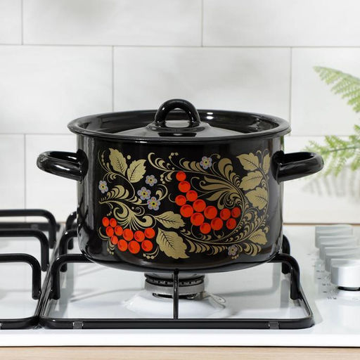 Кастрюля эмалированная «Рябина», 2.9 л, d=20 см, с крышкой, и, деколь, МИКС, ручка МИКС