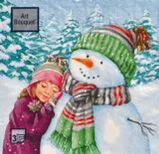 Цена за 6шт. Салфетки бумажные 33*33 Арт Букет Мой любимый снеговик, 3 слоя, 20л