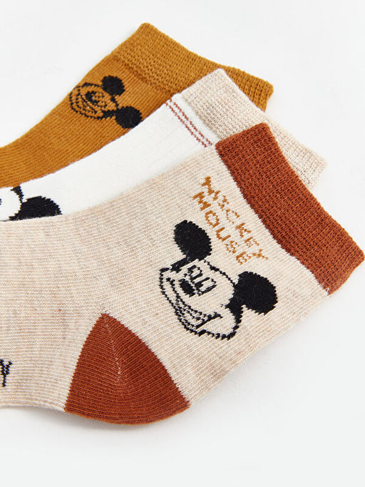 Mickey Mouse Bask?l? Erkek Bebek Soket ?orap 3l?