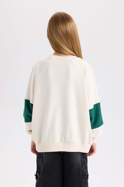 Толстовка оверсайз с широким кроем и круглым вырезом для девочек с принтом и надписью - Defacto фото 6