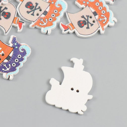 Пуговицы дерево для творчества 2 прокола «Пиратский корабль», набор 15 шт., 2.5×3 см