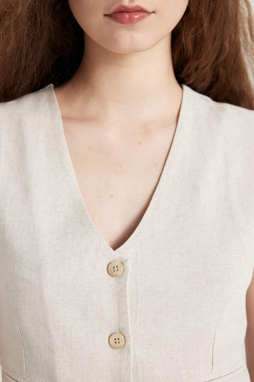 Блейзер стандартного кроя из смесового льна - Defacto фото 5