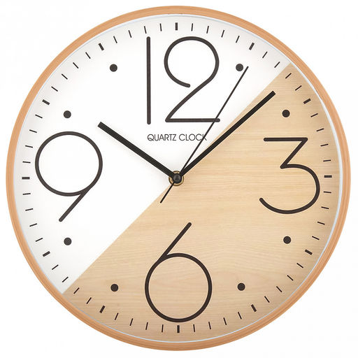 Часы настенные "Экотайм" д29,5см, h4,2см, мягкий ход, циферблат белый/бежевый "под дерево"; цифры арабские, черный; корпус пластик, бежевый "под дерево"; в коробке (Китай)