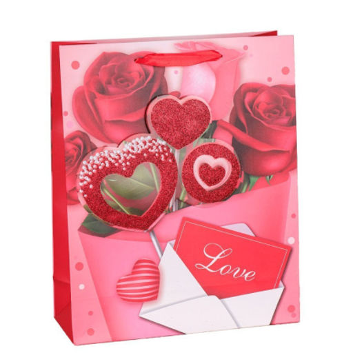 Цена за 12 шт. Пакет подарочный 32x26x10 / 1313M /уп 12/480/Сердце - Галеонтрейд фото 2