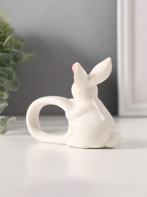 Фигурка - держатель для салфеток Белый кролик с розовыми ушками, керамика, 5?10?7.5 см