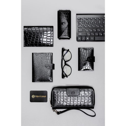 Ключница карманная TEXTURA на кнопке, с кольцом, размер 15×1×6 см, чёрная