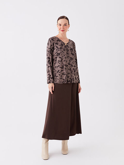 V Yaka Bask?l? Kad?n Tunik