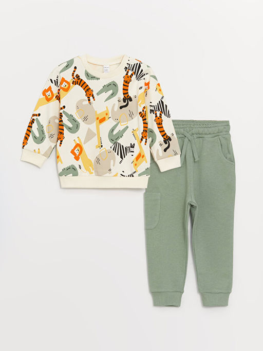 Bisiklet Yaka Bask?l? Erkek Bebek Sweatshirt ve E?ofman Alt 2li - Waikiki фото 3